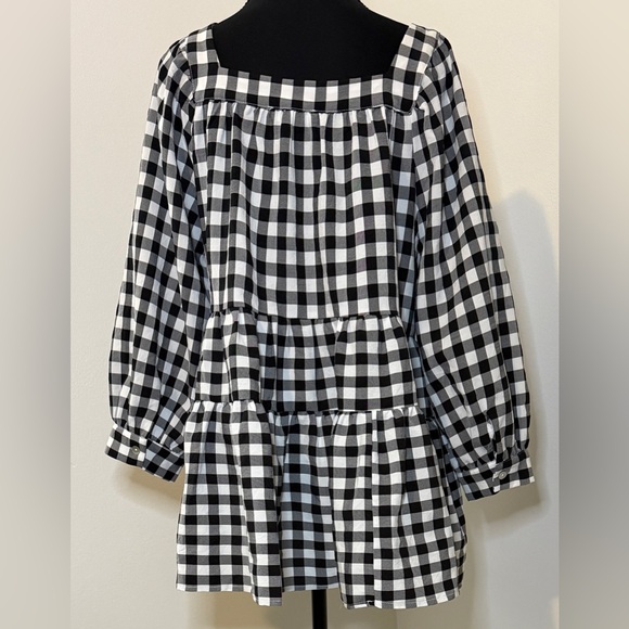 Entro Black and White Gingham Women’s Babydoll Blouse - Picture 3 of 5